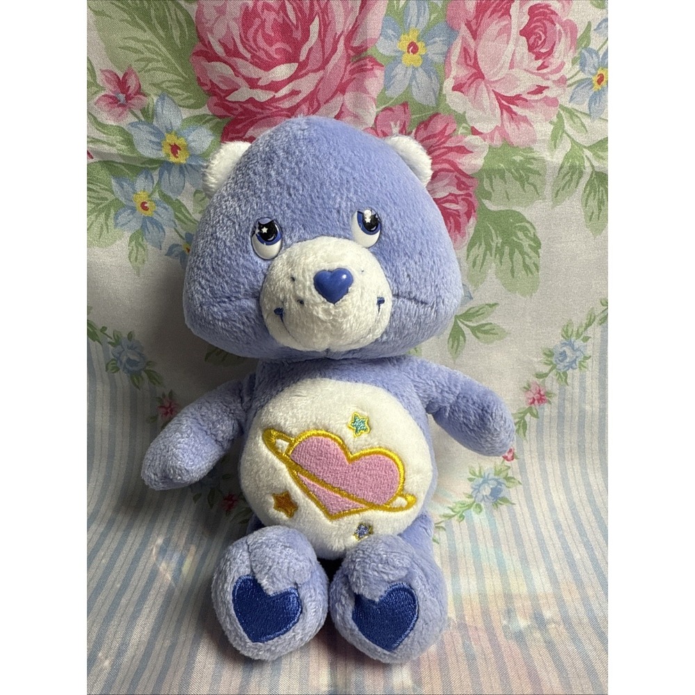 Care Bears Bedtime Bear Plush 2004 Play Along Blue Moon Saturn Heart Feet 9"